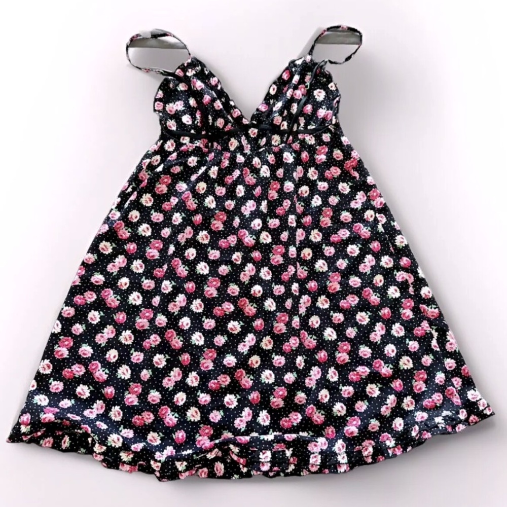 Victoria's Secret Navy and Pink Floral Nightie Size Small Ruffle Sleepwear